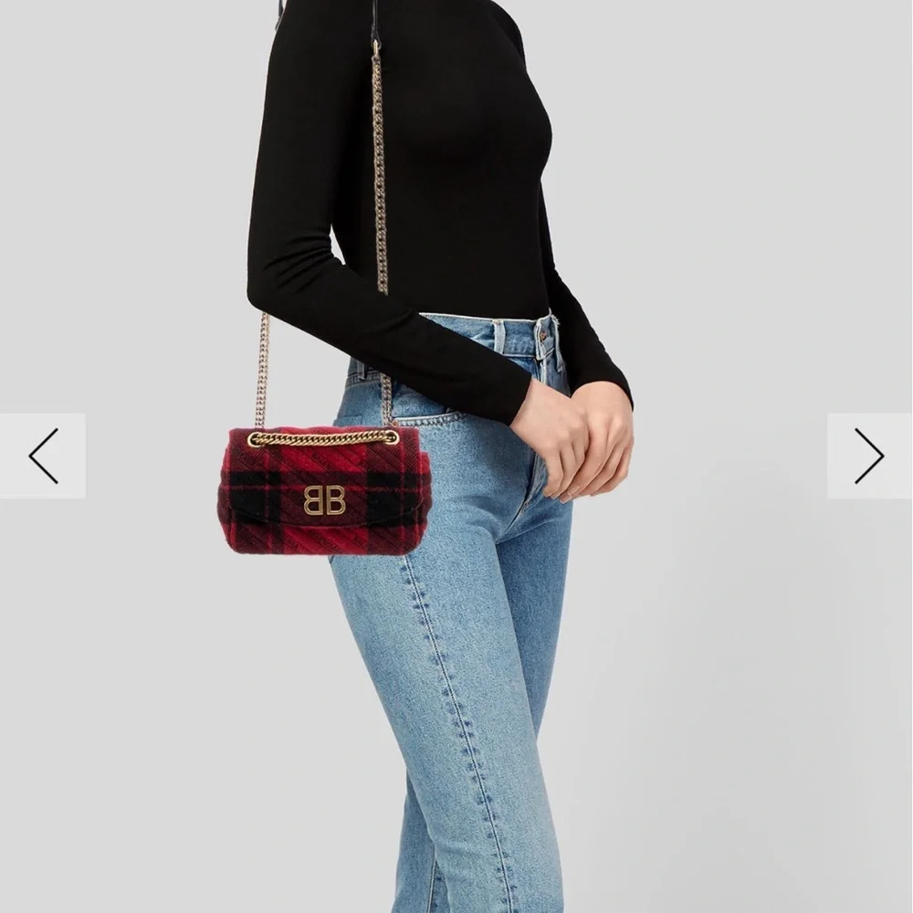 Balenciaga Red and Black Checkered Shoulder Bag - Picture 3 of 5